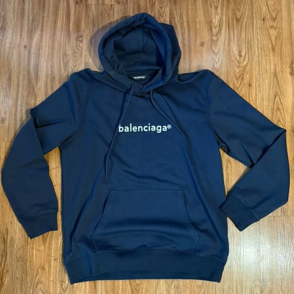 Balenciaga Other - Balenciaga Trademark Logo Graphic Print Hoodie Navy Size EUR XXL